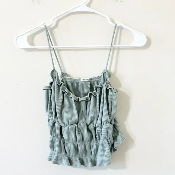 Reformation Irene Celadon Ruched Cropped Tank Top Size Medium - Picture 2 of 7
